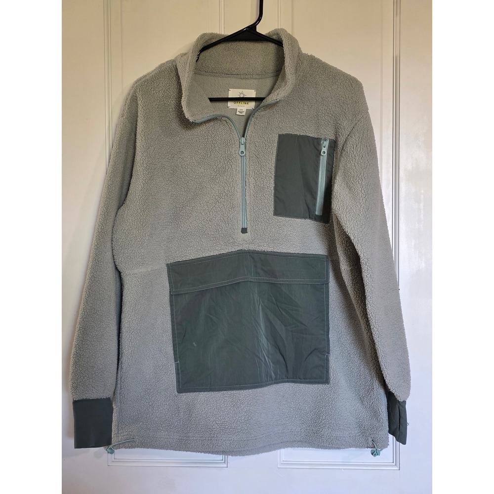 OFFLINE by Aerie Sherpa Fleece Half Zip Pullover Sage Green Womens Small